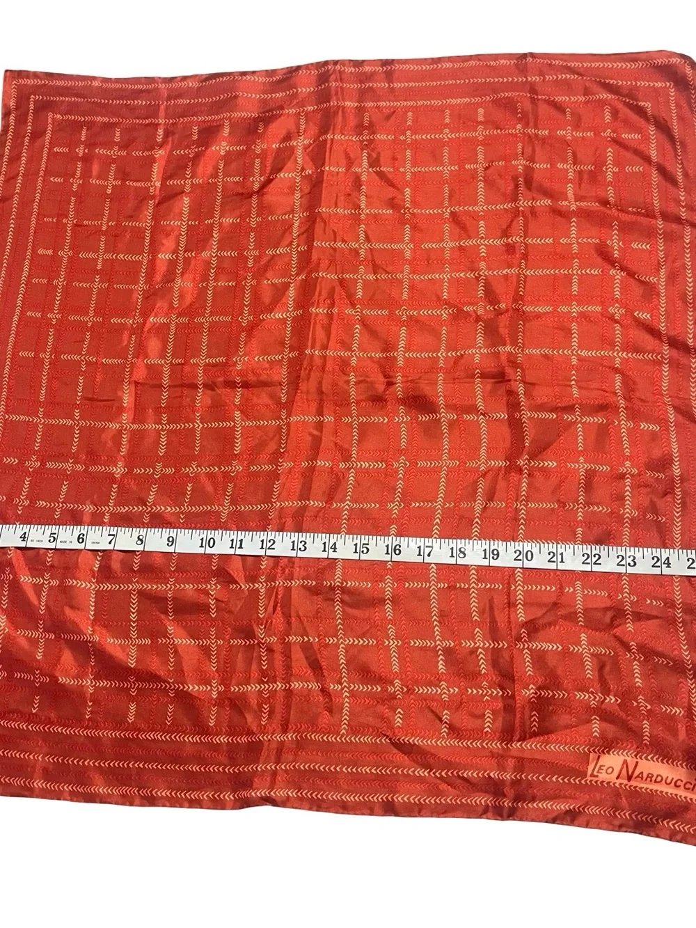 Vtg Leo Narducci Silk Square Scarf Red Geometric Chevron Windowpane Sz 26”x26”